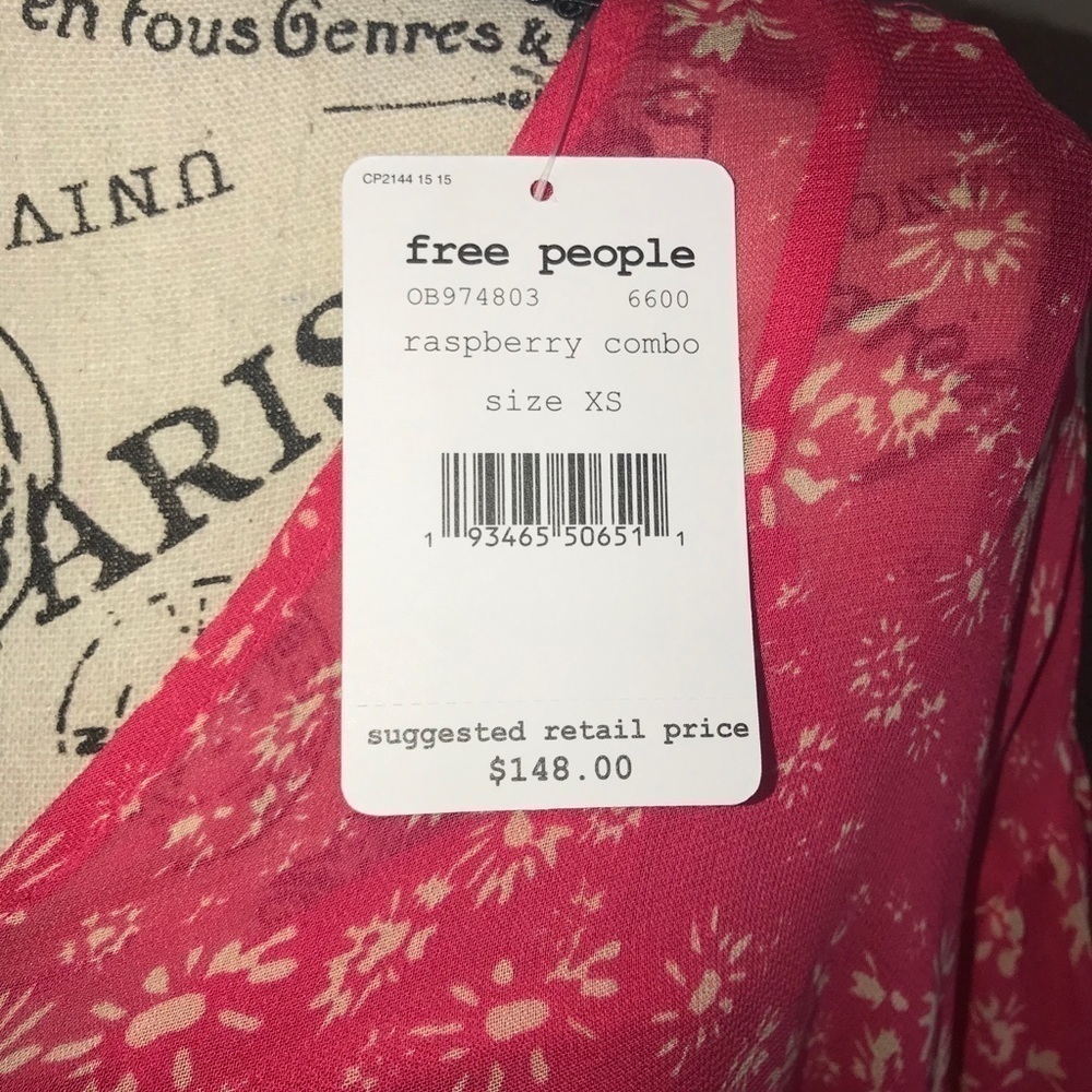 NWT- Free People Raspberry Combo Boho Midi Dress. Size XS - Picture 8 of 8